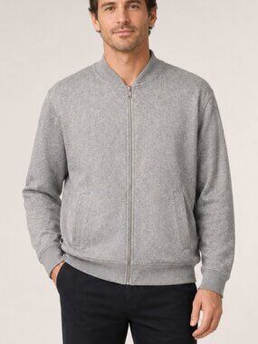 Banana Republic Luxe Touch Bomber Jacket XL Gray Full Zip Cotton Mens Coat
